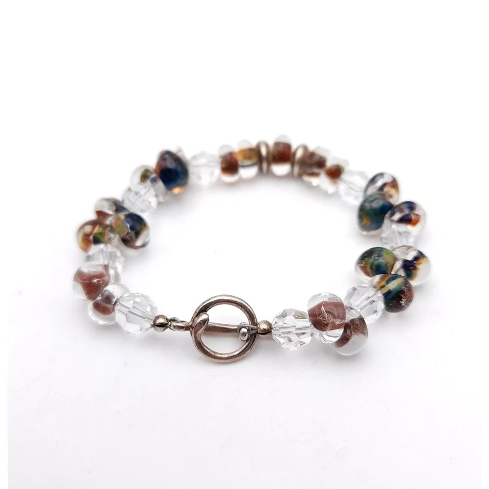 Glass Beaded Bracelet‎ Clear Multicolor Boho Stackable Toggle